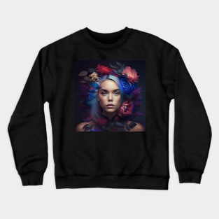 Girl with blue hair and flowers Crewneck Sweatshirt